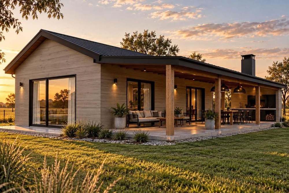 Casa de campo con quincho y metal siding Madera Beige