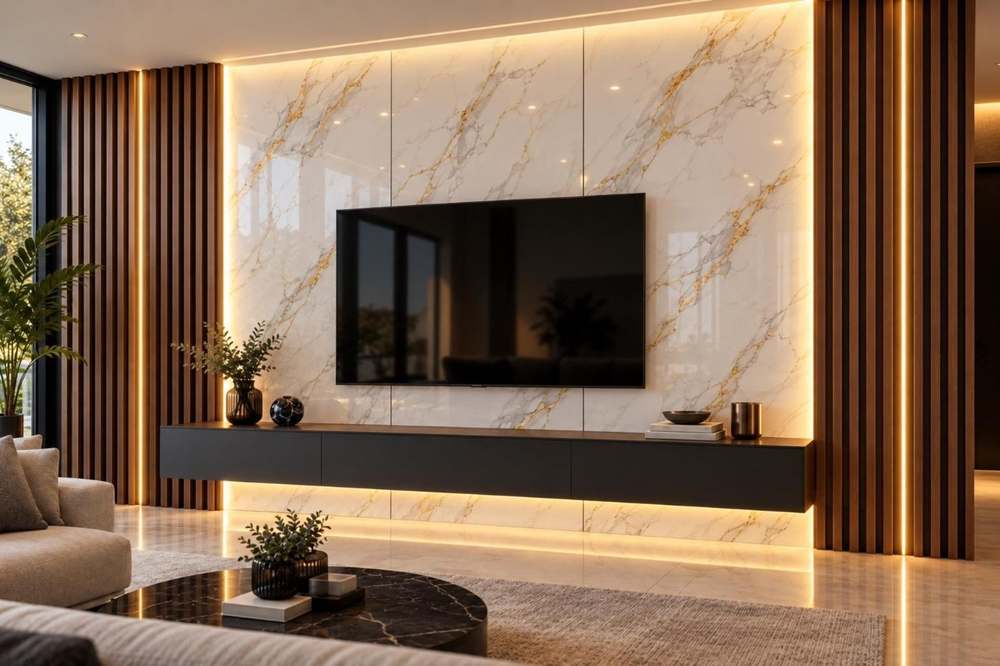 Pared de TV con placa UV