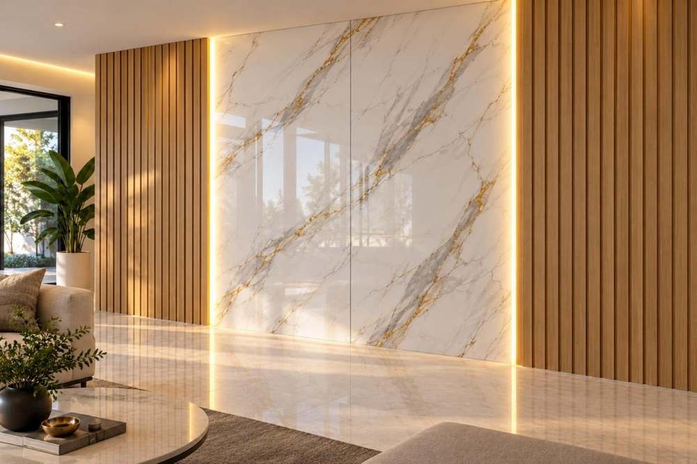 Pared con placa UV dorada